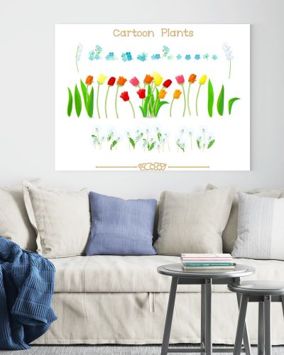  Plantae series cartoon plants: Spring tulips flowers set