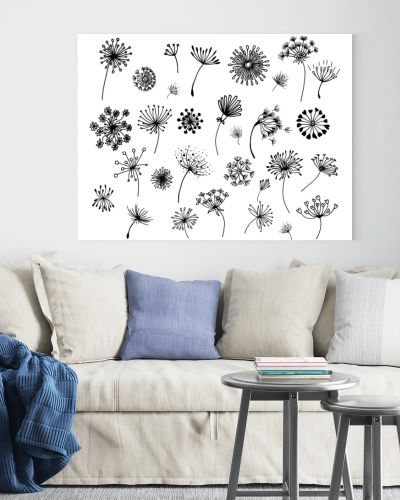 Hand-drawn doodle set of dandelions, can be used for cards and stickers. Set of abstract graphic doodle dandelions. Decorative Elements for design, dandelions.