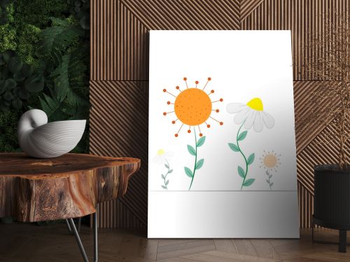 Funny drawing of sunny wildflowers. Chamomile vector