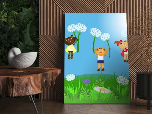 Children fly on dandelions