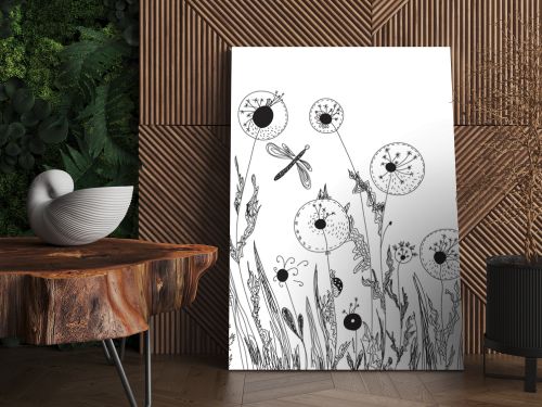 Dandelions and grass nature card