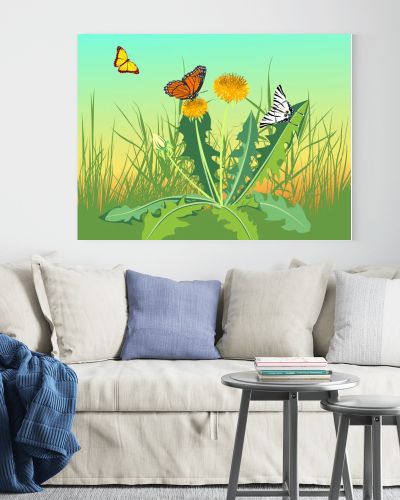 Three butterflies flying in a field