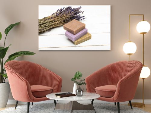 Homemade soap with dried lavender