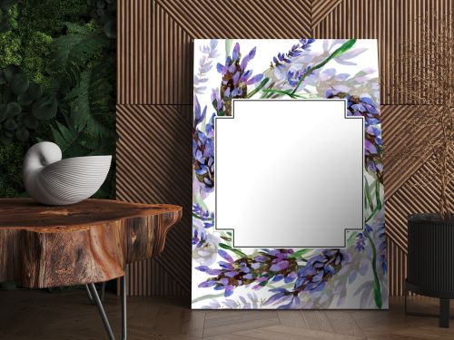 Beautiful purple lavender flowers isolated on white. Watercolor background illustration. Watercolour drawing fashion aquarelle. Frame border ornament.
