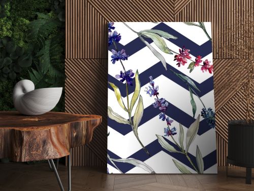 Lavender floral botanical flowers. Watercolor background illustration set. Seamless background pattern.