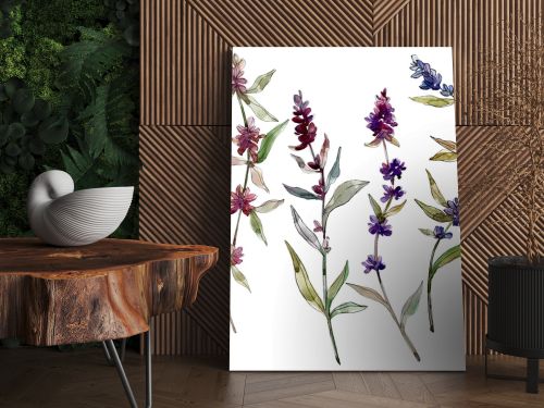 Purple lavender floral botanical flowers. Wild spring leaf wildflower isolated. Watercolor background illustration set. Watercolour drawing fashion aquarelle. Isolated lavender illustration element.