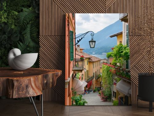 Picturesque small town street view in Lake Como Italy