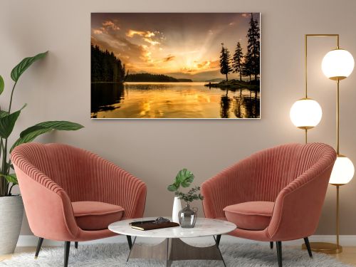 Mountain lake at down