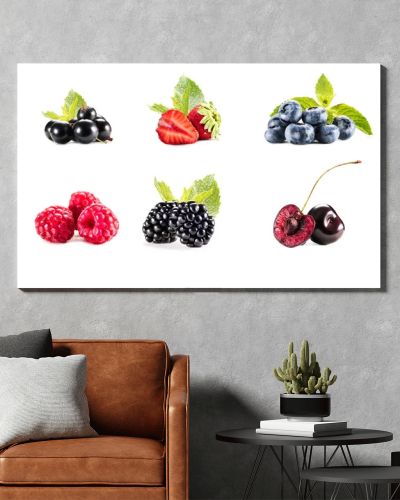 Collage with piles of various berries 