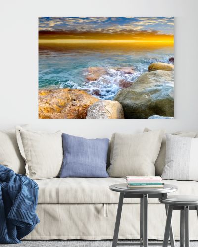 rocky beach on the Mediterranean sea under a beautiful sky