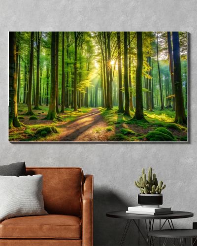 Sunbeams Through Forest Trees