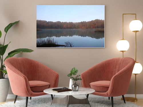 Early morning scenery of Bentennuma pond and autumn leaves in Goshikinuma, Urabandai, Fukushima, Japan