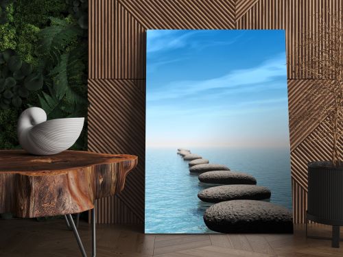 A row of stones in water