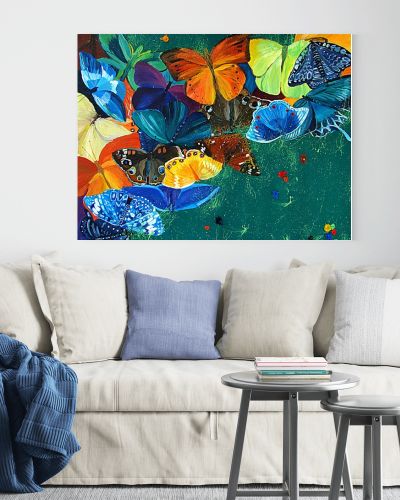 Colour butterflies on a gree background