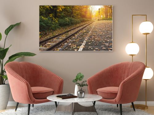 railway station in autumn forest