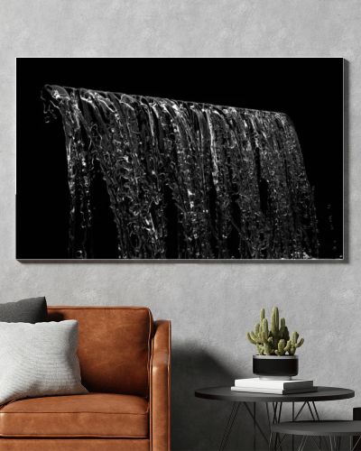 Liquid Waterfall falling splash on black background. 3D Render