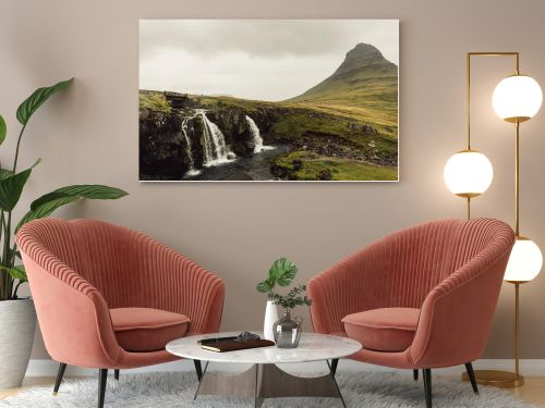 amazing landscape with majestic scenic waterfall in Iceland 