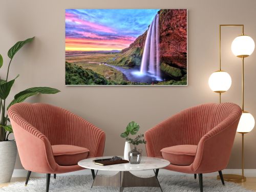 Seljalandfoss Waterfall at Sunset, Iceland