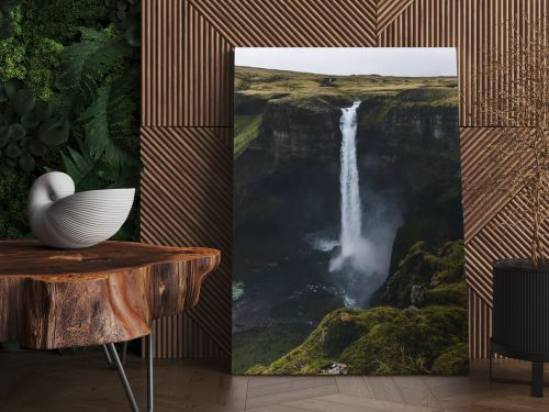 aerial view of dramatic Haifoss waterfall in Iceland