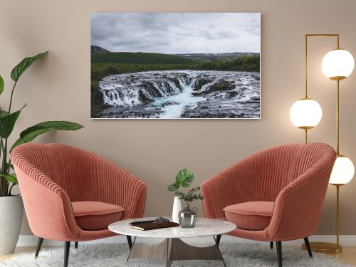 aerial view of beautiful Bruarfoss waterfall on Bruara river in Iceland