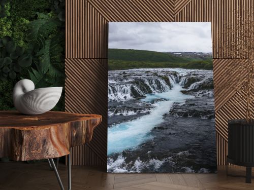 aerial view of beautiful Bruarfoss waterfall on Bruara river in Iceland