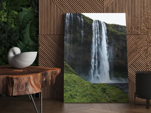 scenic view of landscape with Seljalandsfoss waterfall in highlands in Iceland 