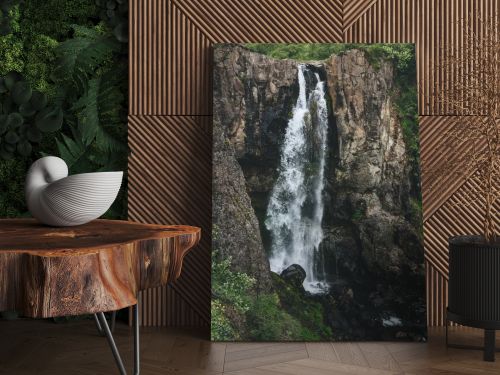 aerial view of beautiful waterfall in Skaftafell National Park in Iceland