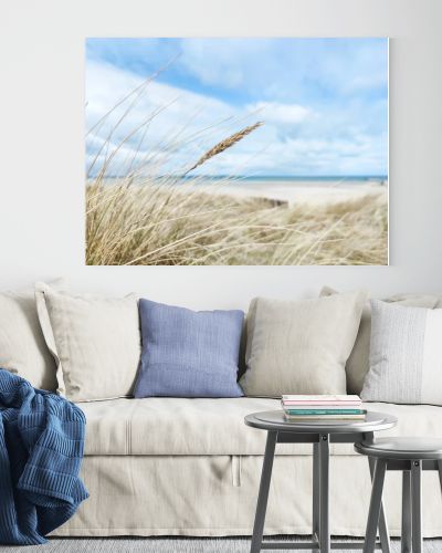 Baltic sea dunes over blue coastline background in Northern Germany