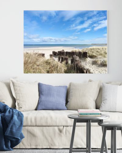 Baltic sea dunes over blue coastline background in Northern Germany