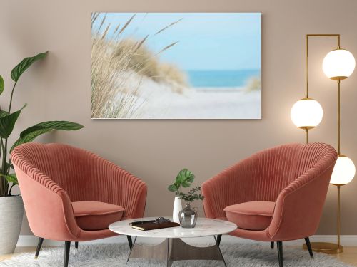 Baltic sea dunes over blue coastline background in Northern Germany