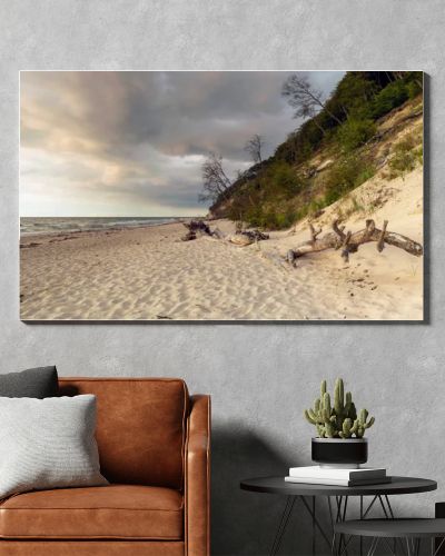 Natural landscape from the sea on a cloudy windy day.