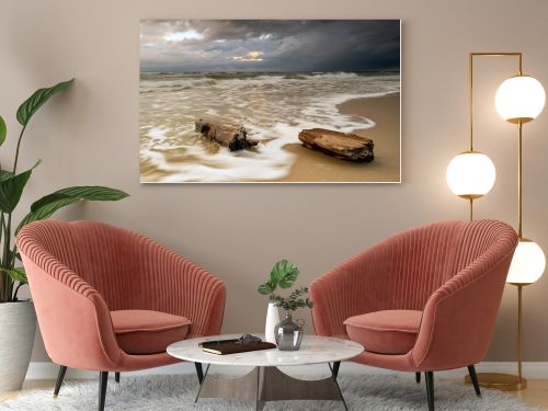 Natural landscape from the sea on a cloudy windy day.