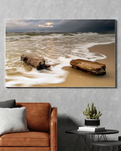 Natural landscape from the sea on a cloudy windy day.