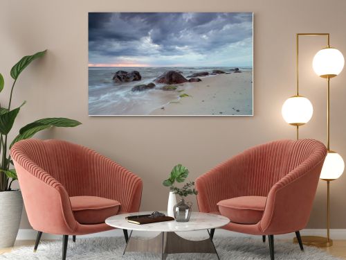 Natural landscape from the sea on a cloudy windy day.