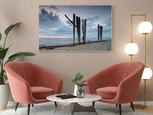 Natural landscape from the sea on a cloudy windy day.