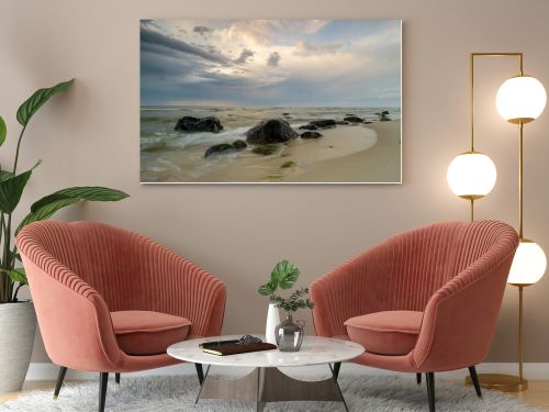 Natural landscape from the sea on a cloudy windy day.