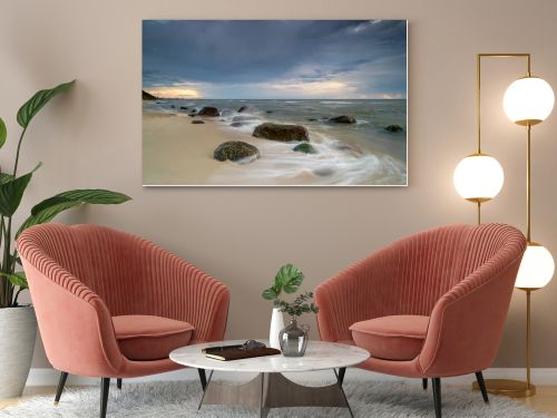 Natural landscape from the sea on a cloudy windy day.