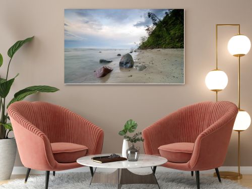 Natural landscape from the sea on a cloudy windy day.