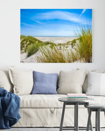 Beautiful dune landscape and long beach at North Sea