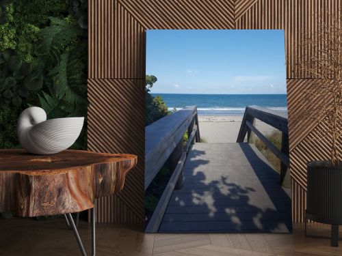 Wooden Boardwalk Path Leading to Sandy Beach and Atlantic Ocean