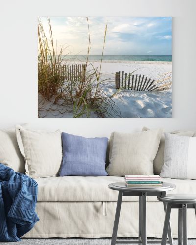 Sand fences and Sea Oats on Florida Beach at Sunrise