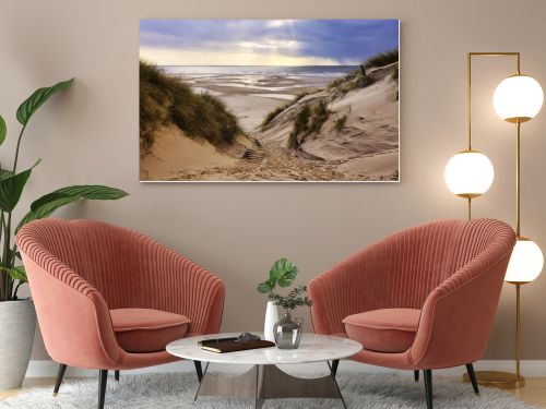 The sand dunes in Amrum, Germany in front of the beach