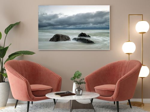 Natural landscape from the sea on a cloudy windy day.