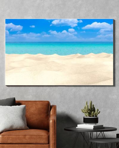 Tropical Beach with Clear Blue Sky and Soft White Sand Dunes
