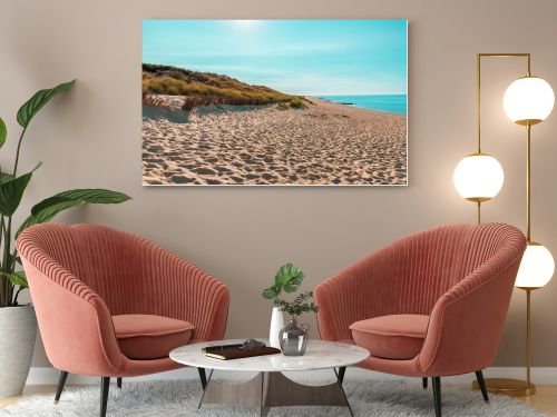 Sunny landscape on Sylt island with the beautiful beach and a blue sky, on a sunny day