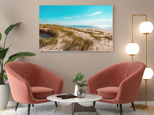 Beautiful nature scenery on Sylt island, in North Sea, Germany, with the beach and the blue water on a sunny day