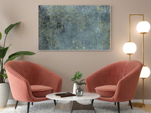 Tapestry background with abstract geometric gold shapes pattern