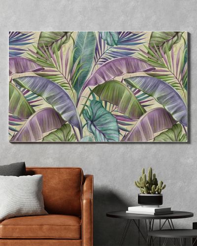 Tropical exotic seamless pattern with vintage banana leaves, palm and colocasia. Hand-drawn 3D illustration. Light beige background. Trendy glamorous design. Good for production wallpapers, gift paper, cloth, fabric printing, goods.