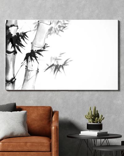 Background with bamboo. Vector illustration. Traditional Japanese painting. Hand-drawn with ink.