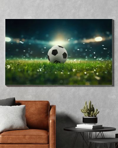 ball on the green field in soccer stadium. ready for game in the midfield - soccer ball close-up.